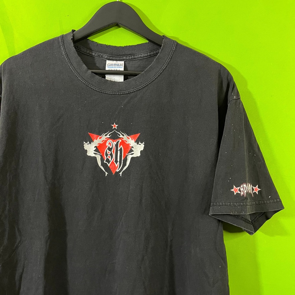 Vintage Y2K Sinful Shirt Mens Large Black Short Sleeve Distressed Streetwear Tee